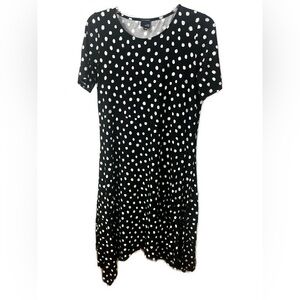 Lisa Bayne Gathered Hem Jersey Black‎ Polka Dot Lagenlook Dress Artful Home- XS